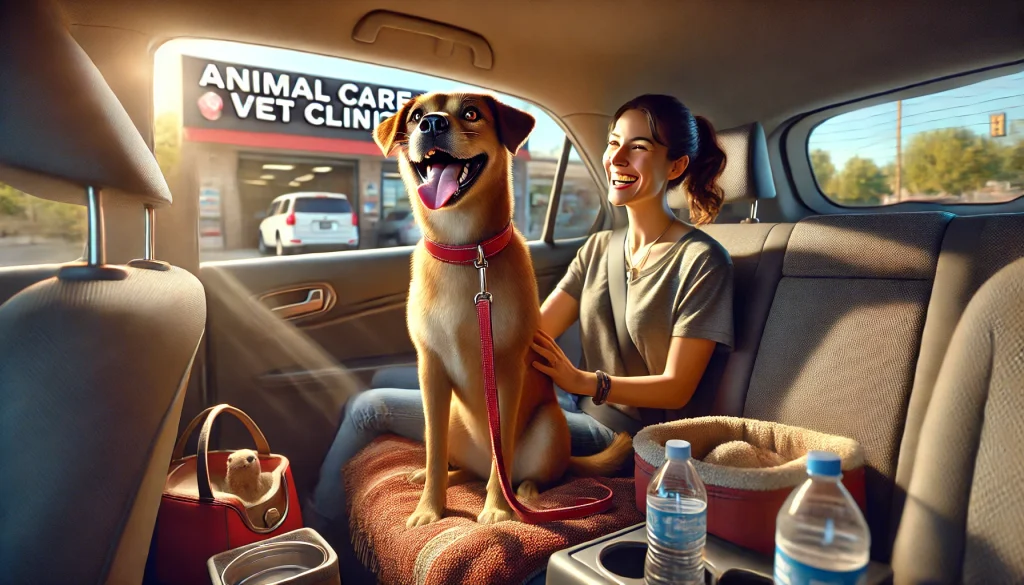 happy dog going to vet